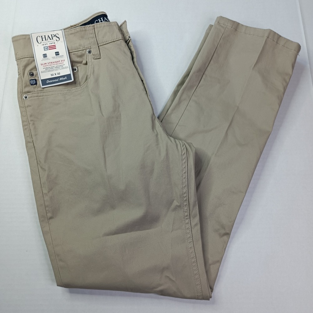 Chaps 5-Pocket Twill Pants Men's Size 32x32 Hampton Khaki Slim Straight Fit